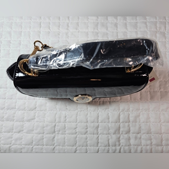 Valentino Orlandi Black Patent Leather Handbag with Gold Chain Accents NWT - Picture 8 of 10